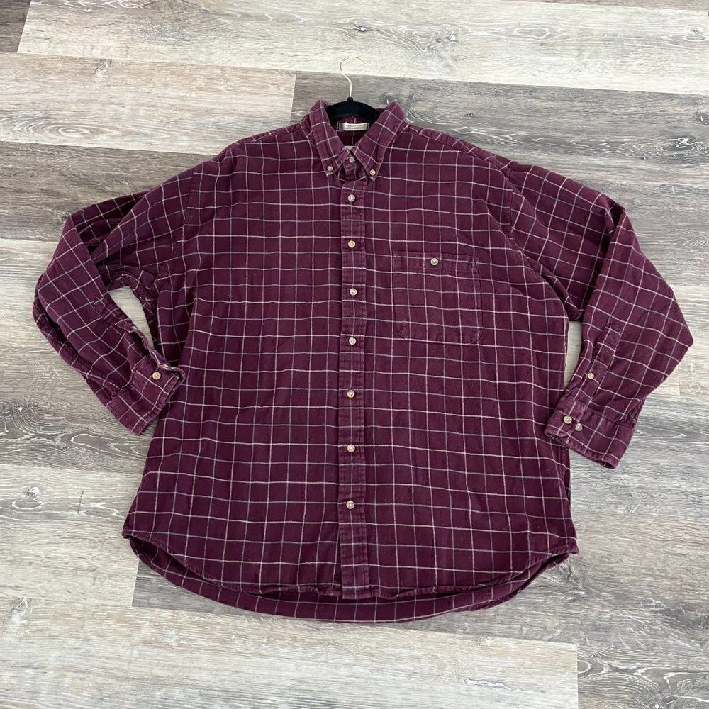 Bill Blass Mens Plaid Shirt Extra Large Tall XLT Maroon Cotton